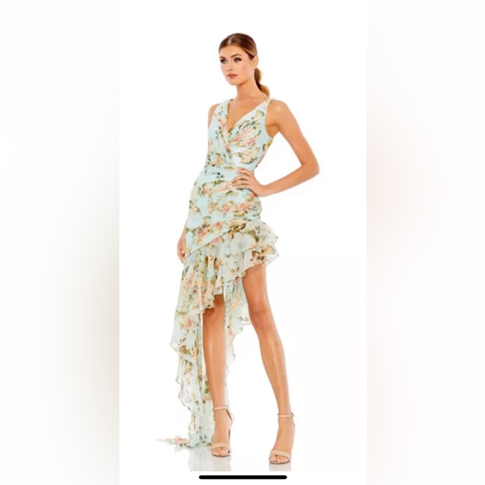 Ieena for Mac Duggal Dress, blue floral chiffon
